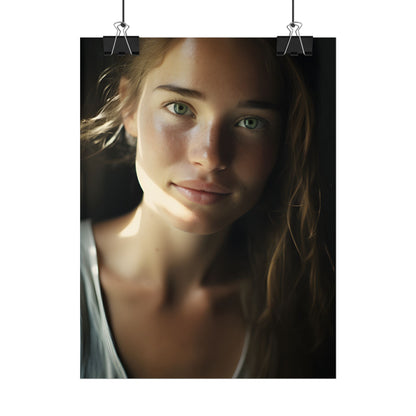 Grinning Woman: Close-Up Portrait with Joyful Expression - Poster