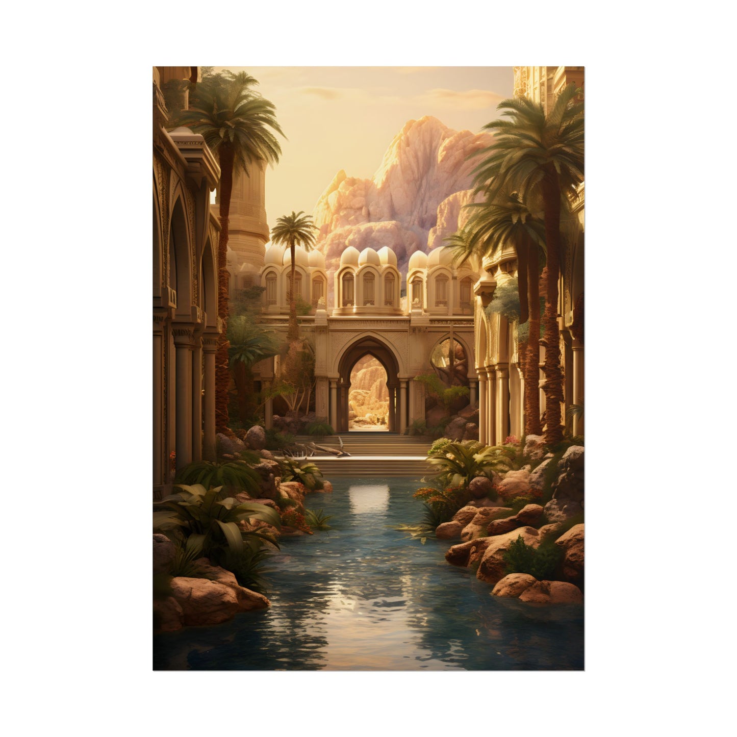 Desert Oasis Under Starry Night: Arabian Nights-Inspired Art - Poster