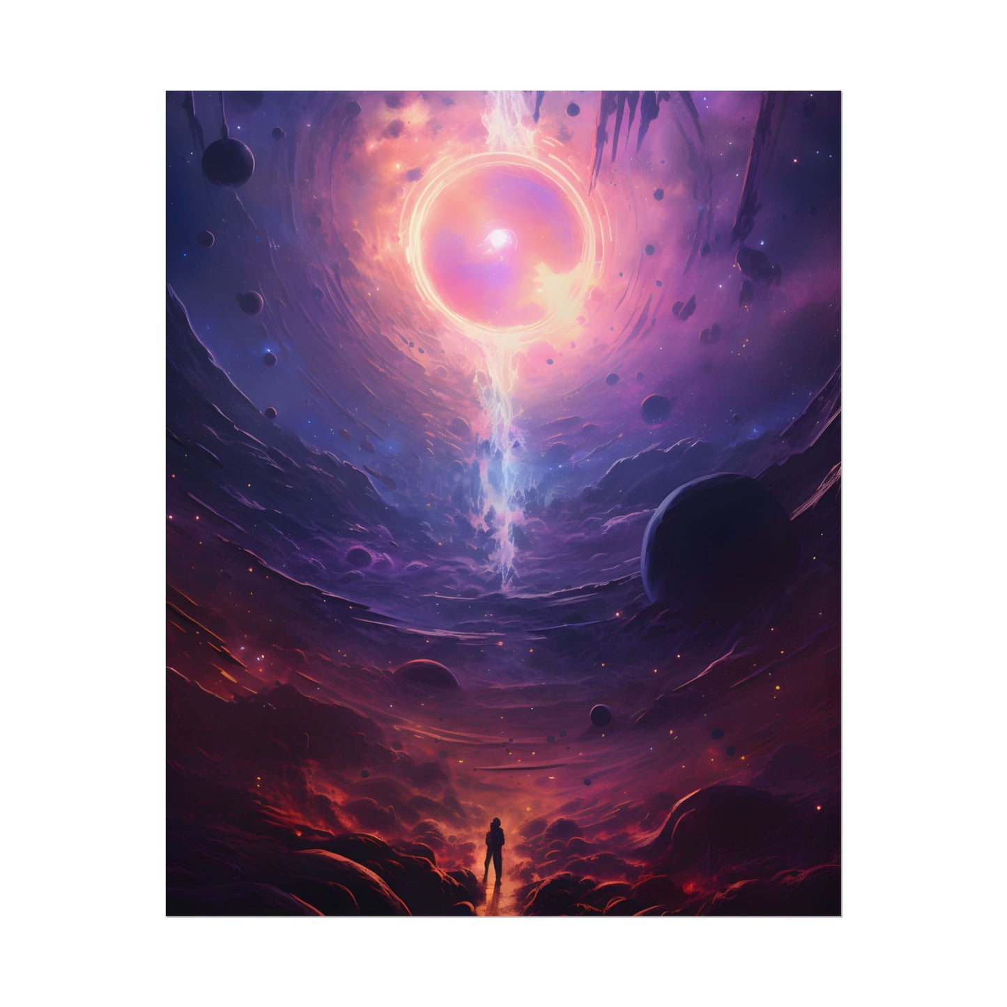 Black Hole Cosmic Odyssey: Dark Planet in Space Art - Poster