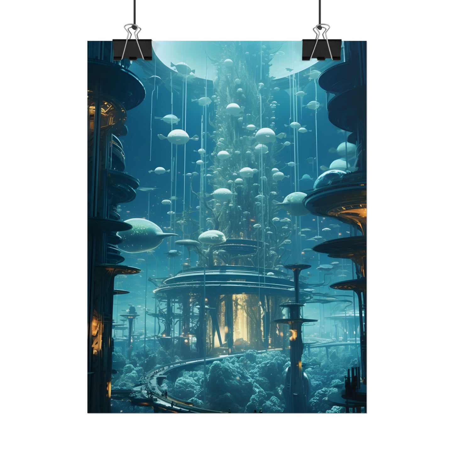 Underwater City of Tomorrow: Futuristic Urban Landscape Art - Poster