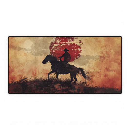 Dynamic Rodeo Scene: Earthy Tones of a Thrilling Ride - Desk Mat