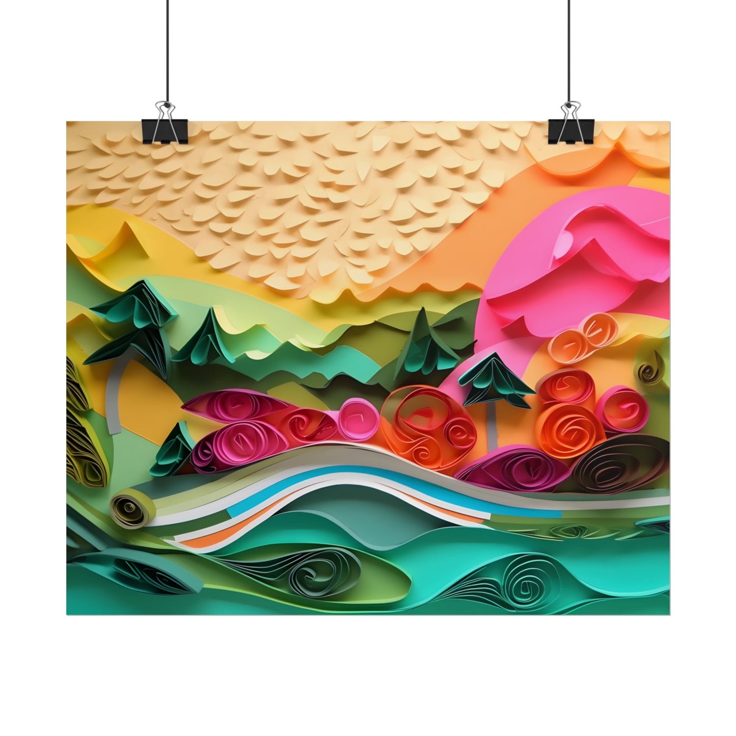 Magical Beach Landscape: Paper Quilling Art Piece - Poster