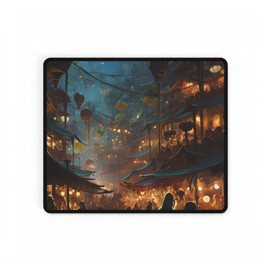 Enchanting Night Street Food Market: Colorful Artwork - Desk Mat