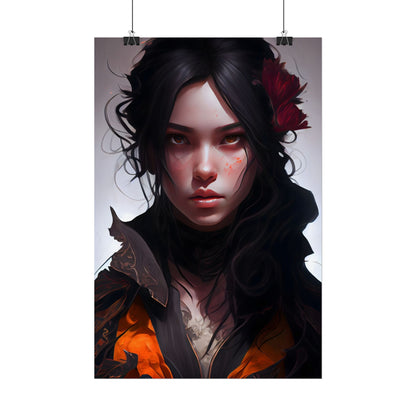 Black Hair Female Portrait: Elegant Dress Artwork - Poster
