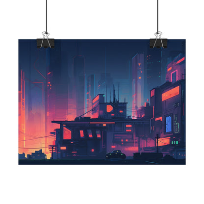 Cyberpunk Night: Melancholic Cityscape Digital Art - Poster