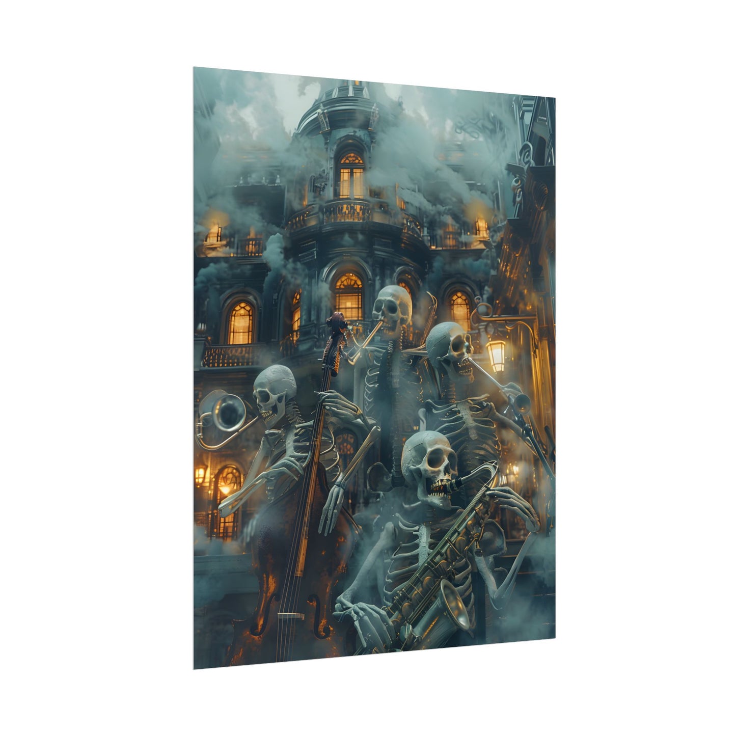 Victorian Lowbrow Skeleton Jazz Band: Dark Artwork - Poster