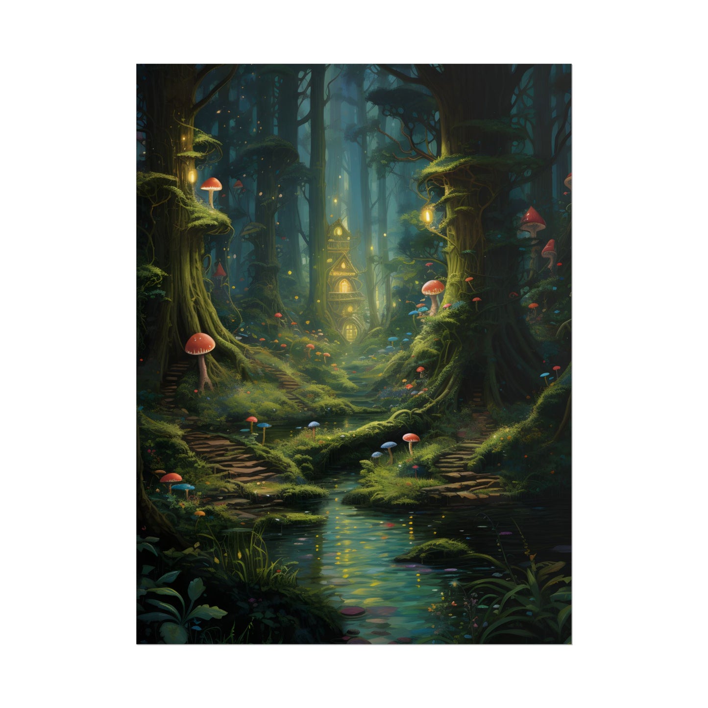 Enchanted Forest: Grimm's Fairy Tale Characters in Serene Woods - Poster