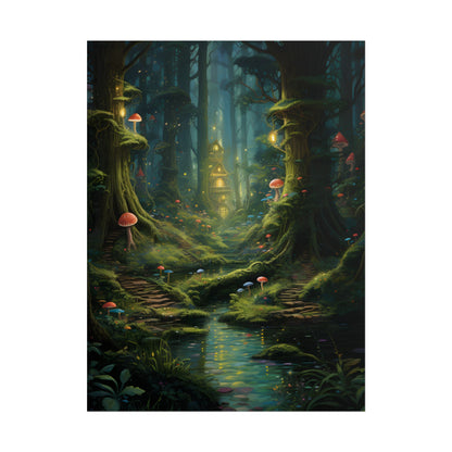 Enchanted Forest: Grimm's Fairy Tale Characters in Serene Woods - Poster