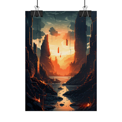 Cyberpunk Metropolis Ablaze: Nocturnal Digital Masterpiece - Poster