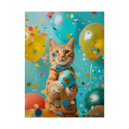 Charming Whiskers: Cat in Bow Tie with Mini Flag - Poster