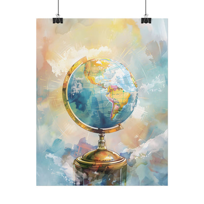 Vintage-Style Globe: World Map with Iconic Features - Poster