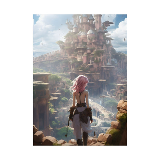 Dramatic Birds Eye View Anime Art: Digital Artwork in Flight - Poster