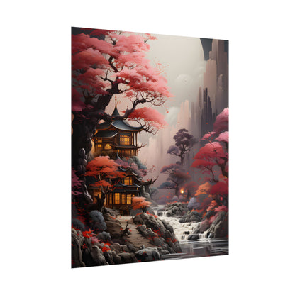 Landscape Masterpiece in Ash Magenta and Moss Green: Serene Nature Artwork - Poster