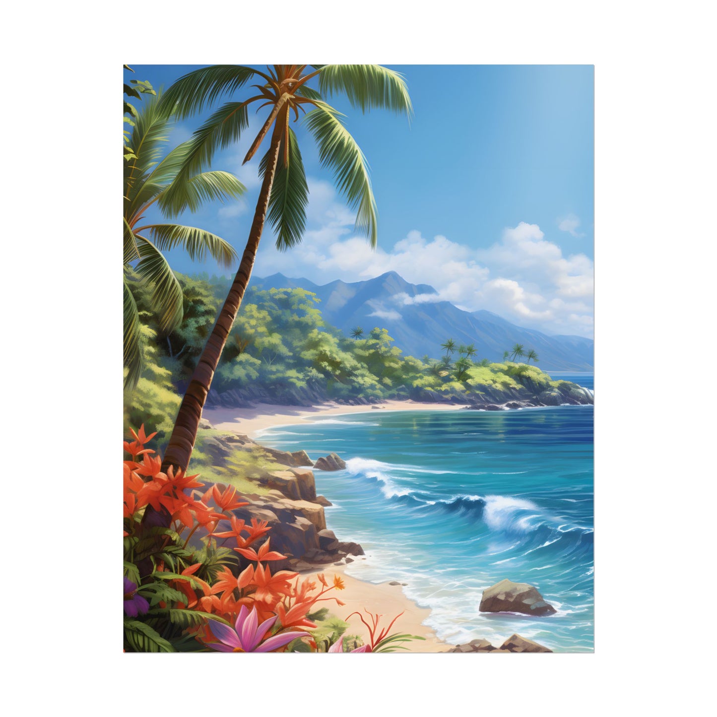 Tropical Paradise: Serene Island Oasis in Tranquil Blue Skies - Poster
