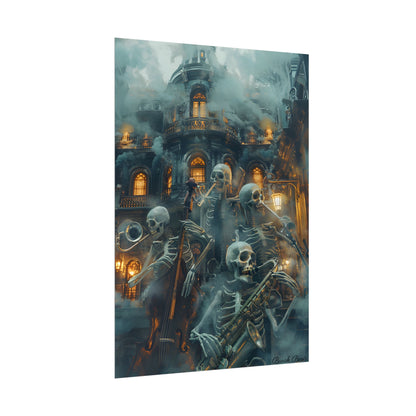 Victorian Lowbrow Skeleton Jazz Band: Dark Artwork - Poster