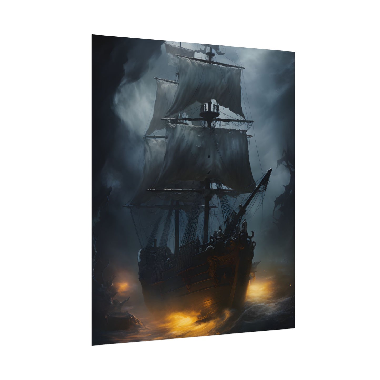 Ghostly Pirate Ship: Sailing Through the Ocean's Edge - Poster