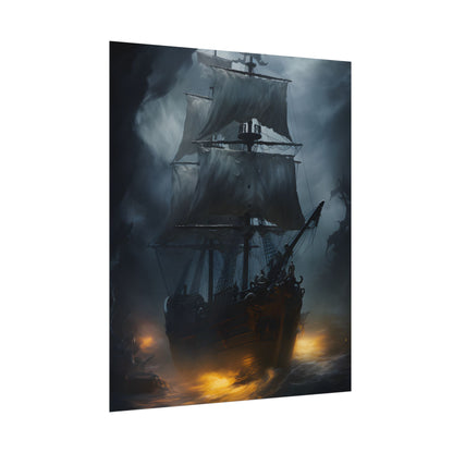 Ghostly Pirate Ship: Sailing Through the Ocean's Edge - Poster