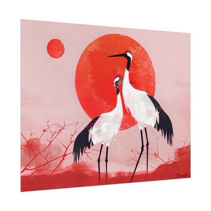 Peaceful Crane Sanctuary: Serene Landscape Nature Art - Poster