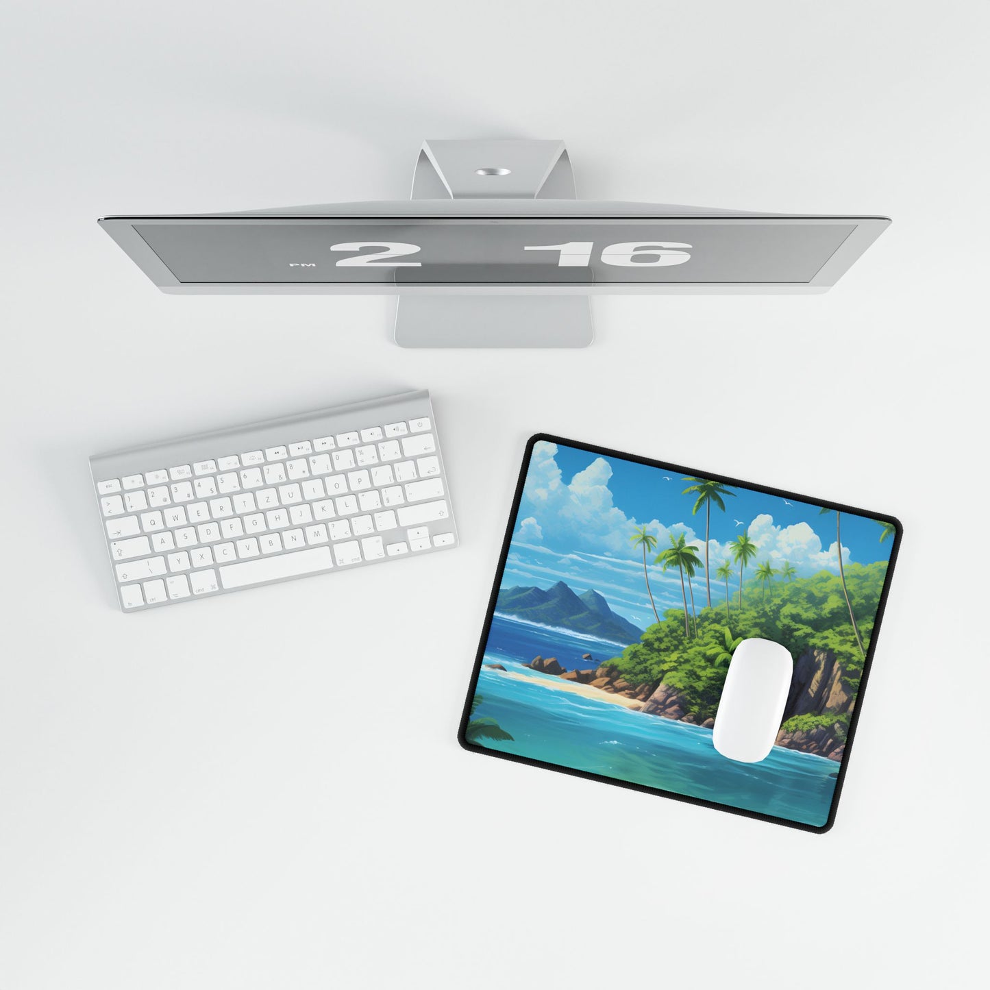 Tranquil Tropical Paradise: Calming Island Scene Art - Desk Mat
