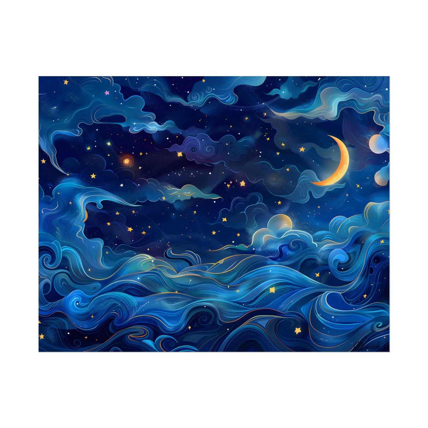Whimsical Dreamy Night Sky: Stars, Moon, and Shooting Star - Poster