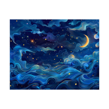 Whimsical Dreamy Night Sky: Stars, Moon, and Shooting Star - Poster