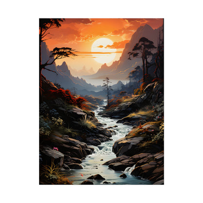 Breathtaking Waterfall: Vibrant Oil Painting Art - Poster