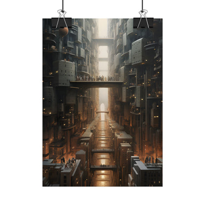 Futuristic City of Perfection: Modern Skyscrapers under Neon Lights - Poster