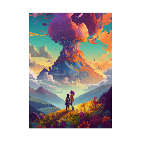 Serene Meadow Adventure: A Girl and a Boy in Nature - Poster