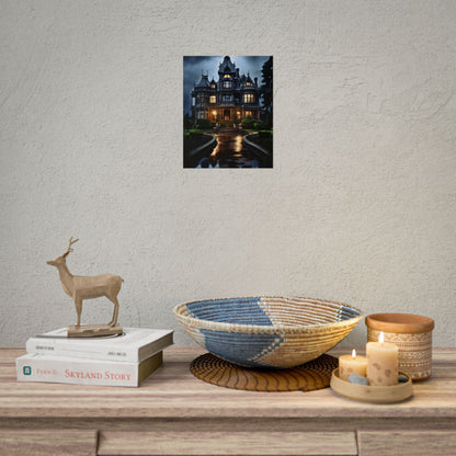 Haunted Victorian Mansion: Spooky Stormy Night Art - Poster
