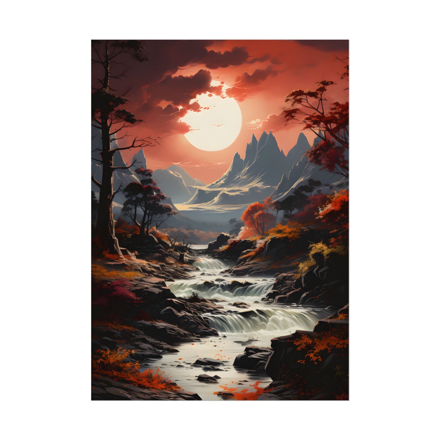 Breathtaking Waterfall Oil Painting: A Realistic Artwork - Poster