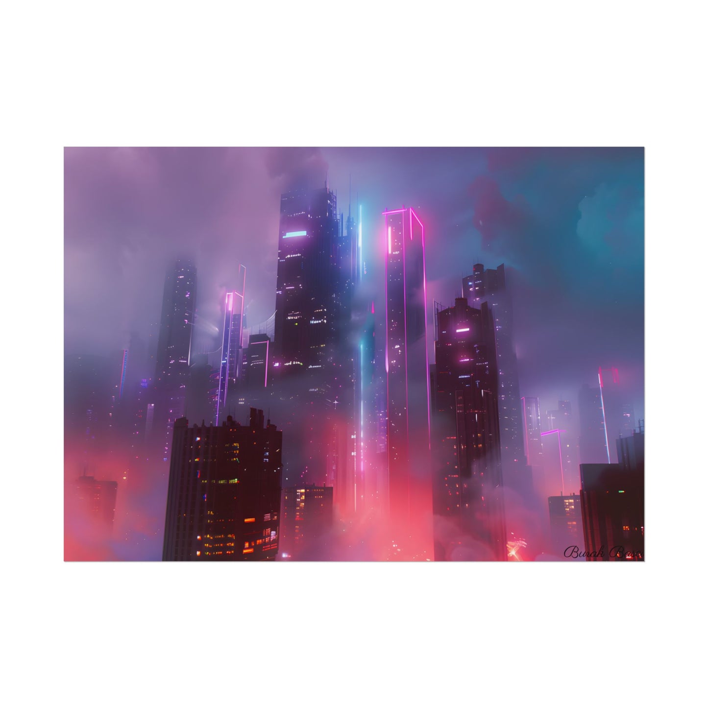 Futuristic Cityscape: Neon Dreams in the Urban Sky - Poster