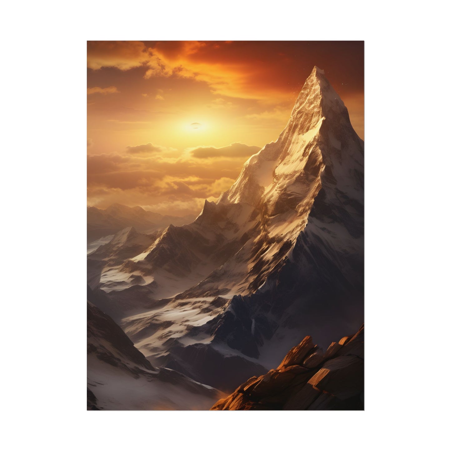 Majestic Mountain Summit: Epic Sunrise View - Nature Landscape Art - Poster