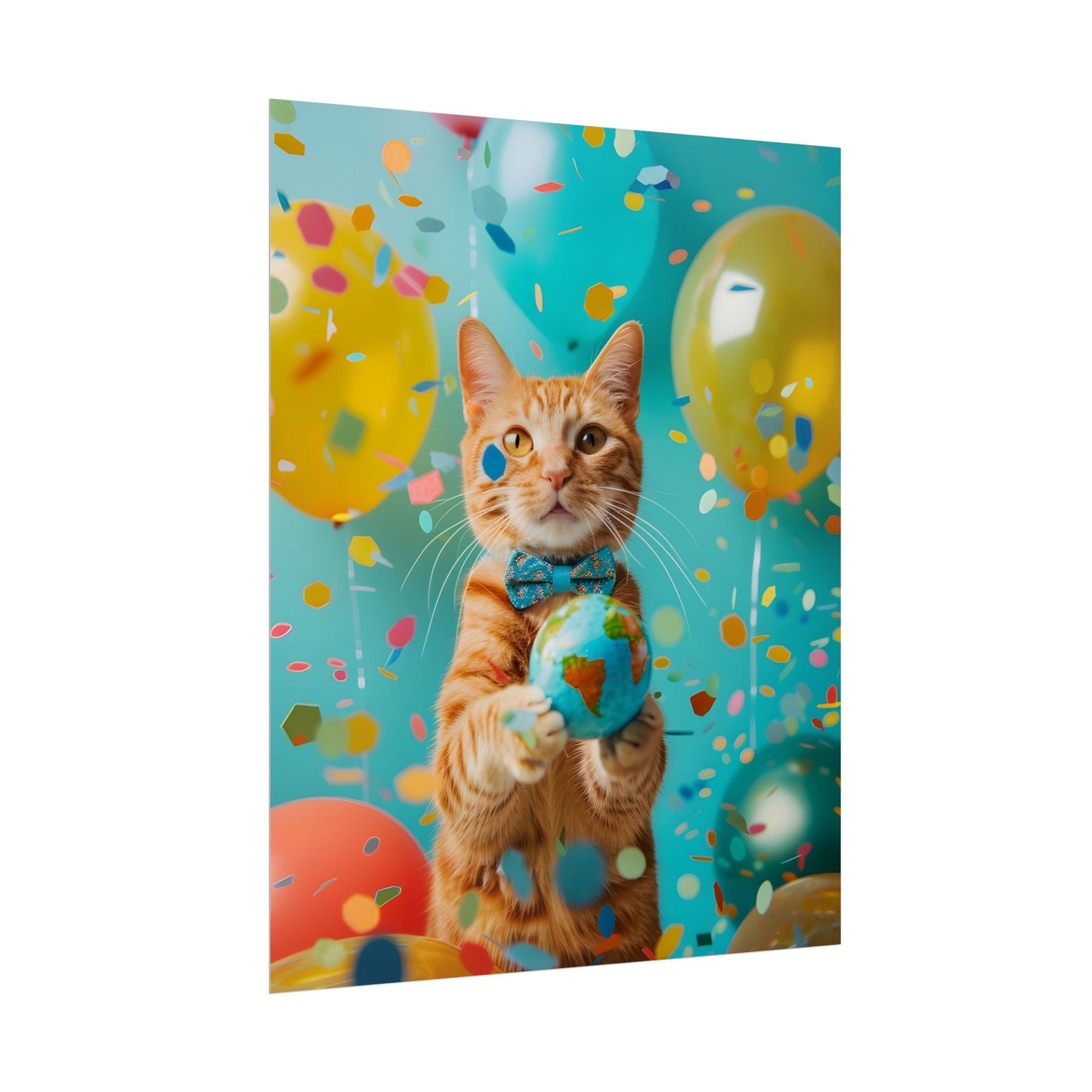 Charming Whiskers: Cat in Bow Tie with Mini Flag - Poster