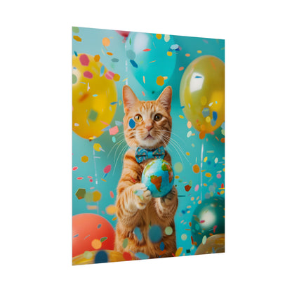 Charming Whiskers: Cat in Bow Tie with Mini Flag - Poster