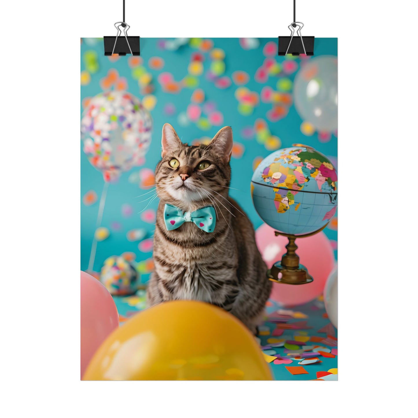 Whimsical Cat with Bow Tie: Mysterious Feline Artwork - Poster