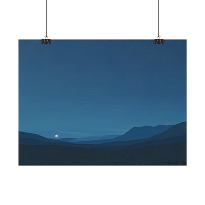 Minimalist Night Sky: Stars and Crescent Moon Art - Poster