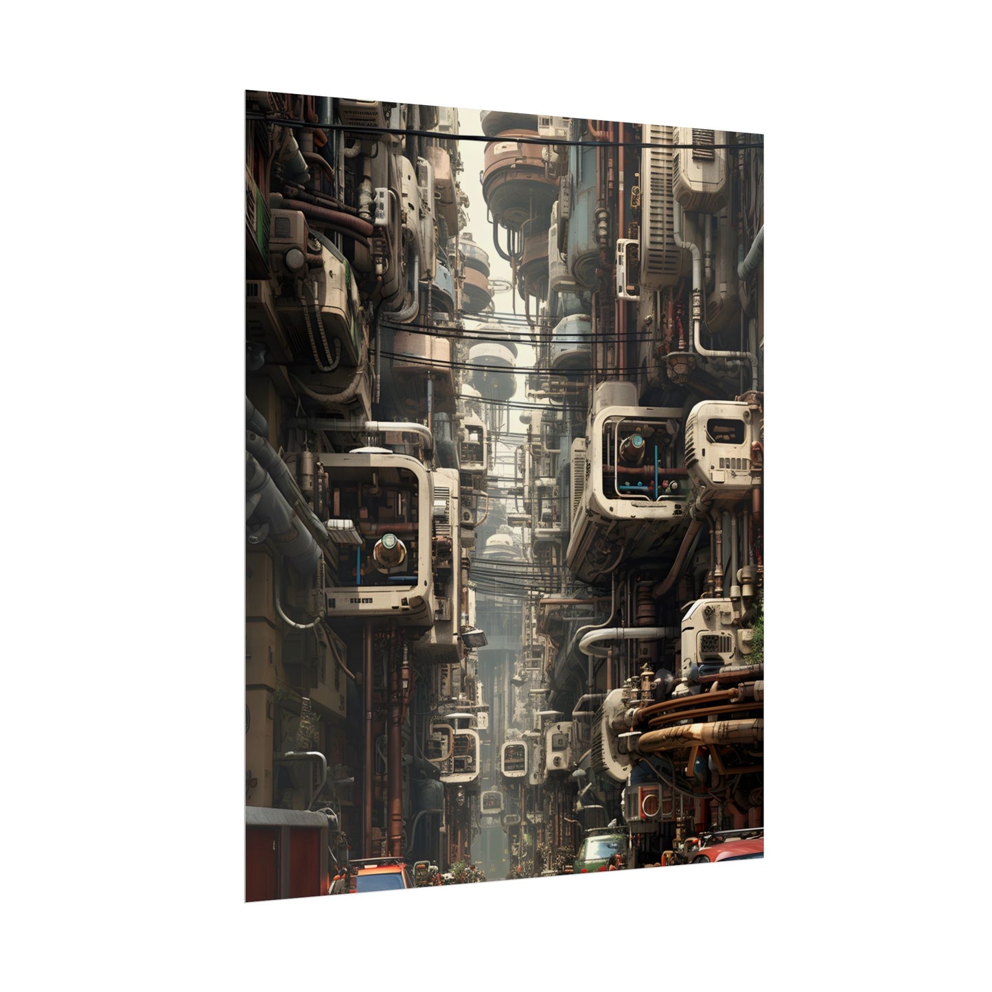 Steampunk Post-Apocalyptic City: Nighttime Digital Artwork - Poster
