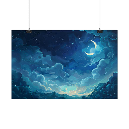 Whimsical Dreamy Night Sky: Bird in Flight Digital Art - Poster