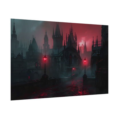 Dark Gothic Cityscape: Misty Twilight Artwork - Poster