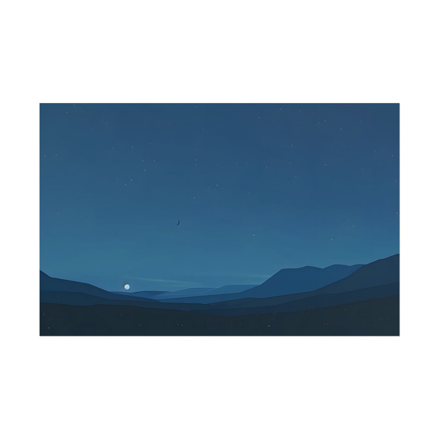Minimalist Night Sky: Stars and Crescent Moon Art - Poster