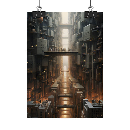 Futuristic City of Perfection: Modern Skyscrapers under Neon Lights - Poster