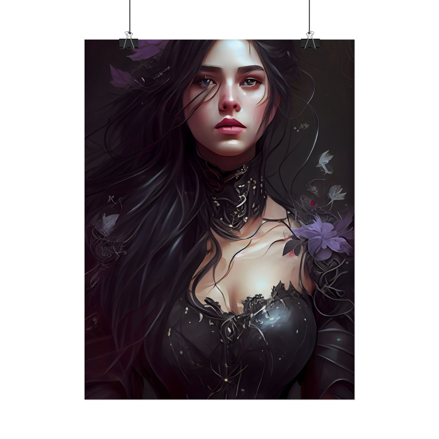 Striking Woman Portrait: Black Hair Artwork - Poster