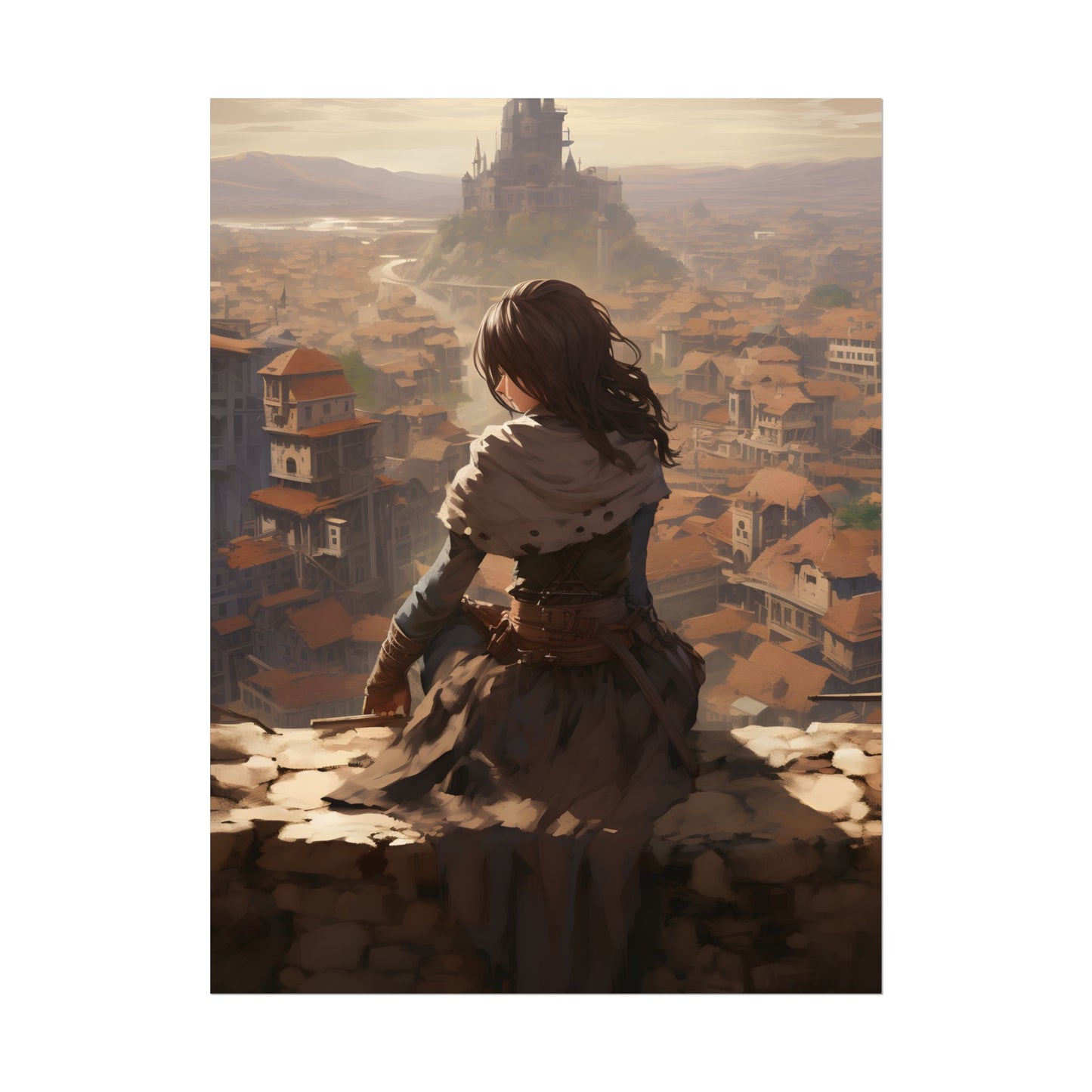 Dramatic Character Illustration: Bird's Eye View in Motion - Poster