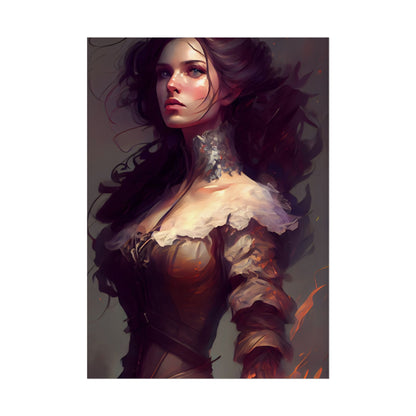 Lovely Brown Hair Portrait: Stunning Female Art - Poster