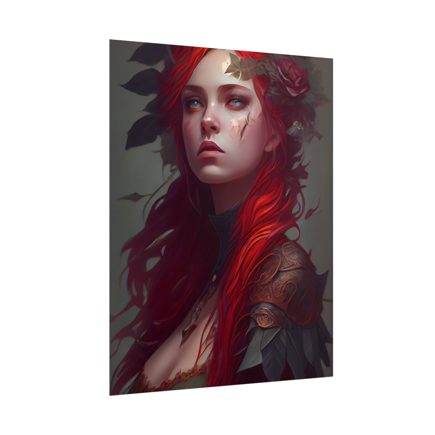 Intimate Red Hair Portrait: Artistic Female Figure in Black Dress - Poster