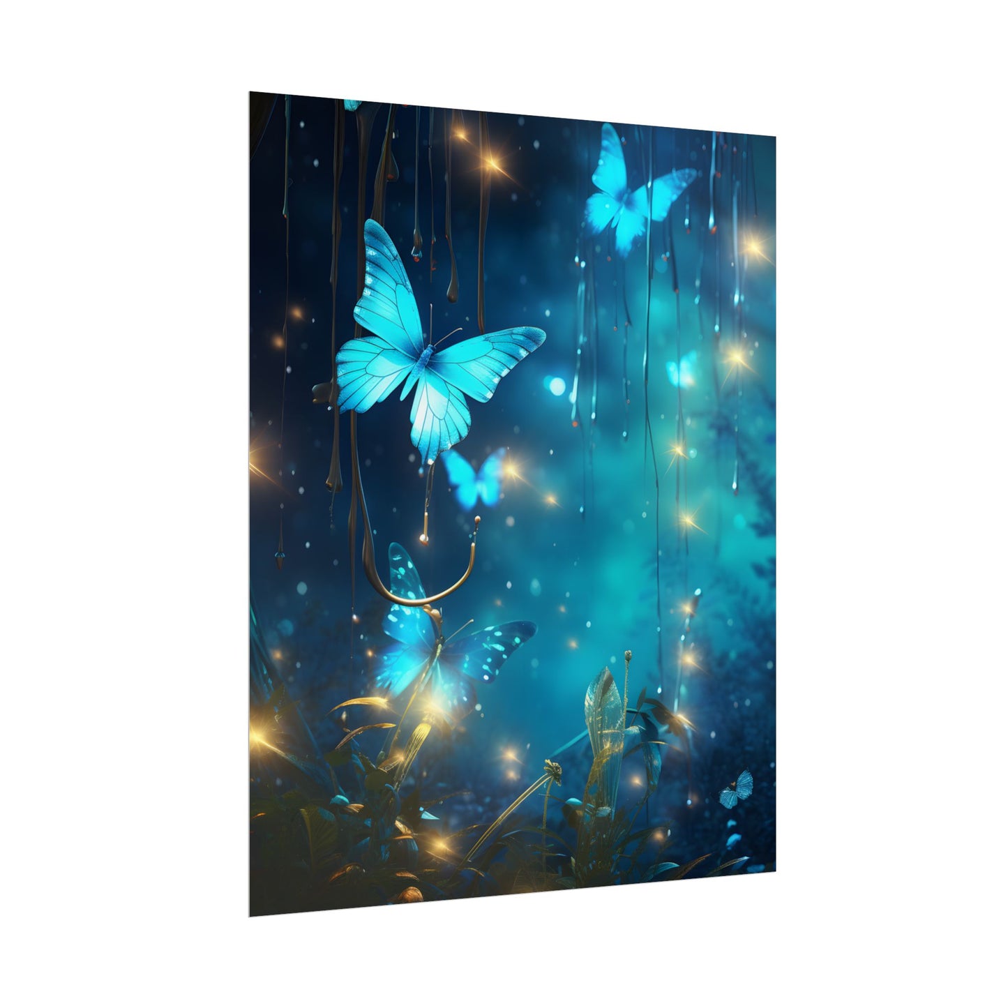 Fantasy Night Forest: Bokeh Glow Digital Artwork - Poster