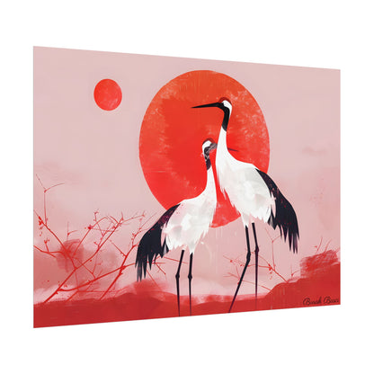 Peaceful Crane Sanctuary: Serene Landscape Nature Art - Poster