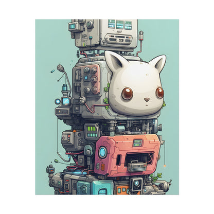 Mysterious Pixel Pets in Futuristic Room: Cyberpunk Artwork - Poster