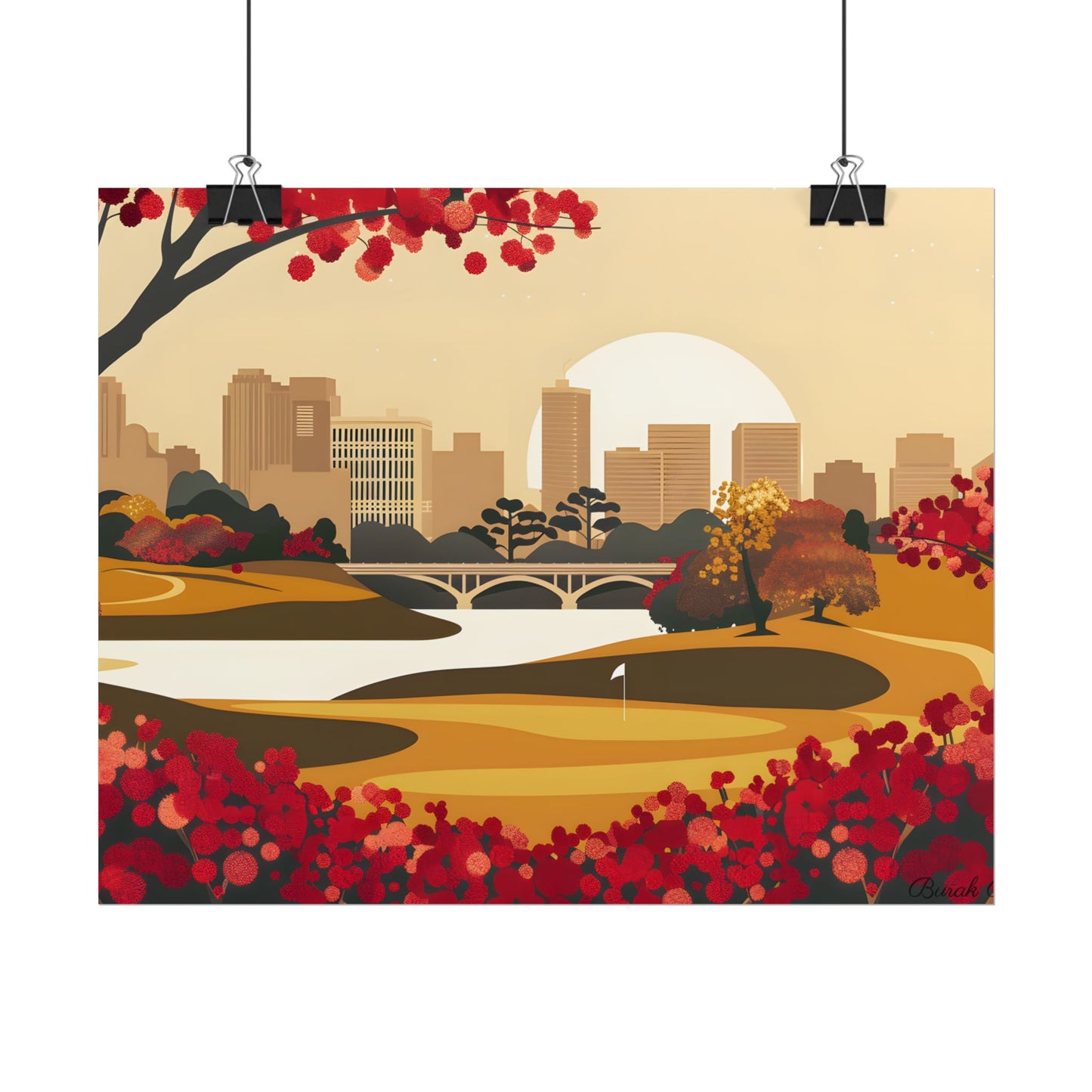 Retro Golf Illustration: Classic Course Scene - Poster