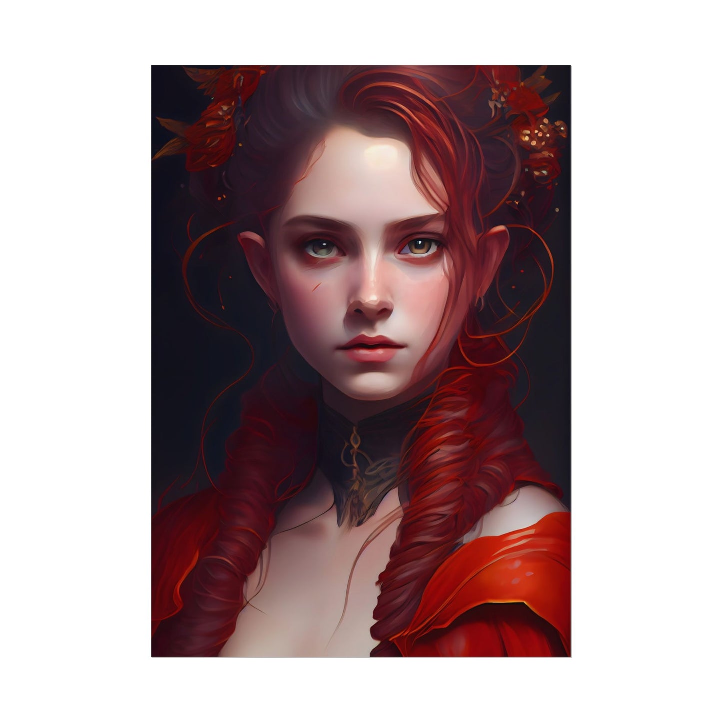 Redhead Portrait: Vibrant Dress Artwork - Poster
